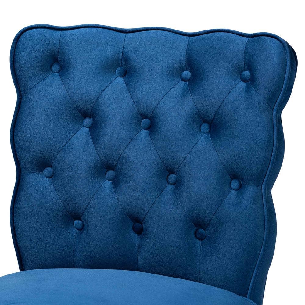 Elegant Navy Blue Velvet & Dark Wood Adjustable Barstool Set