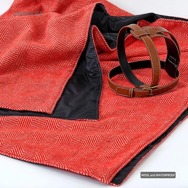 Afoxsos 59 in. x 79 in. Red Outdoor Waterproof Wool Picnic Blanket