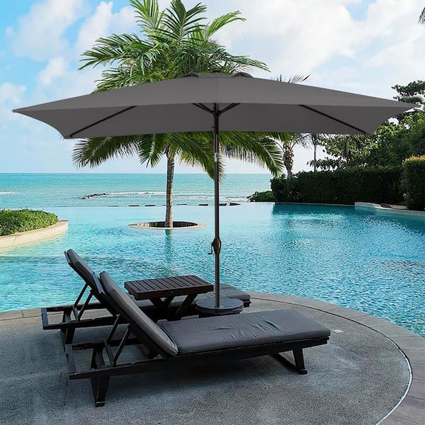 JEAREY 6.5 ft. x 10 ft. Steel Market Tilt Patio Umbrella in Gray