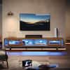Bestier 70 in. Mid-century TV Stand Fits TV up to 75 in. with LED Light Sliding Door and 4 Open Shelves Walnut USTHDCZUS-T017B-ANCABT-M