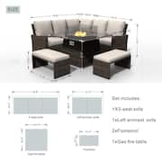 Chloe Brown 5-Piece Wicker Patio Fire Pit Conversation Sofa Set with Beige Cushions