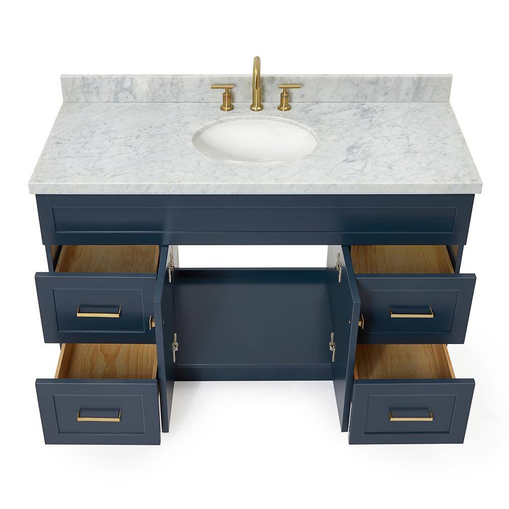 Midnight Blue Freestanding Single Sink Vanity with White Marble Top