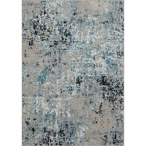 Lara Ensign Cerulean Blue/Gray 8x10 ft. Modern Distressed Abstract Machine-Washable Area Rug