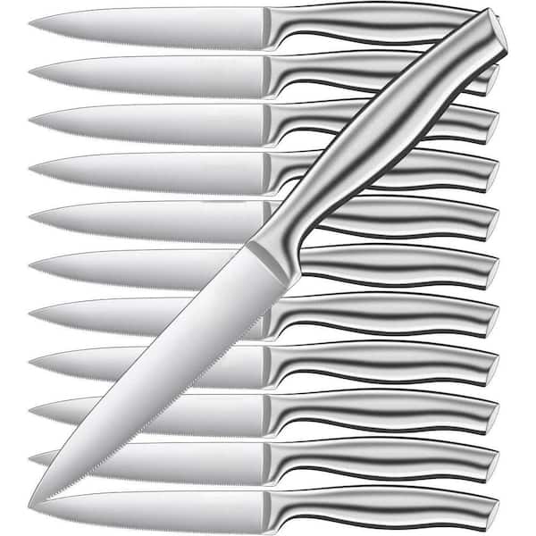 4.5 in. High Carbon Stainless Steel Partial Tang Micro Serrated Steak Knife Set with Ergonomic Handle, 12 Piece Set