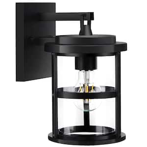 1-Light Matte Black Wall Sconce with Cylinder Clear Glass Shade