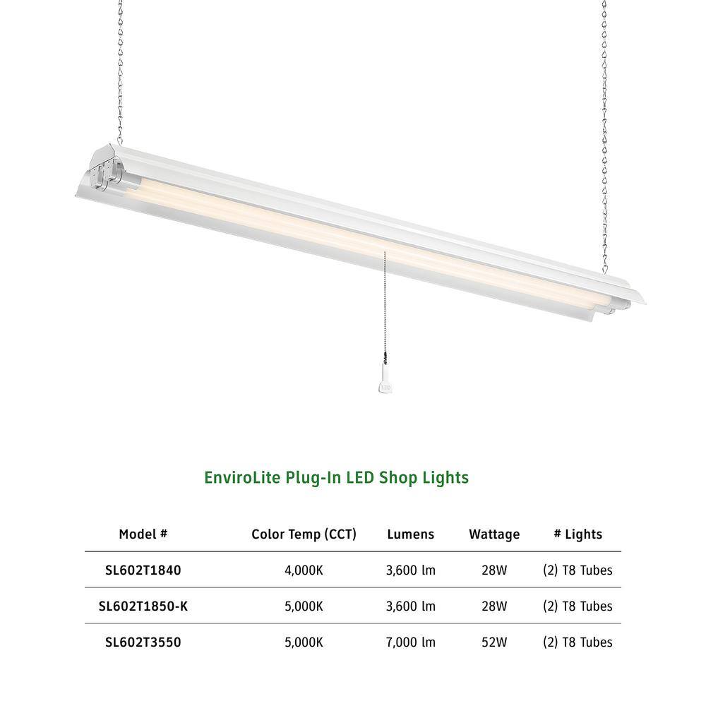 48-Inch White LED Shop Light Fixture with Fluorescent Tubes