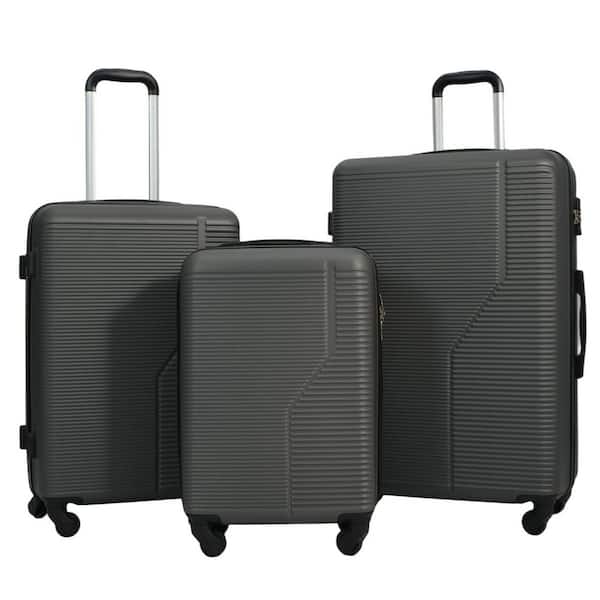 LIVACA 3-Piece Dark Grey ABS Plastic Lightweight Hardside Spinner