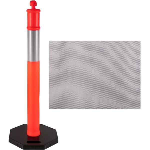 10-Pack Traffic Delineator Posts 44 in. Height, PE Channelizer Cones Post Kit 10 in. Reflective Band, Delineators Post