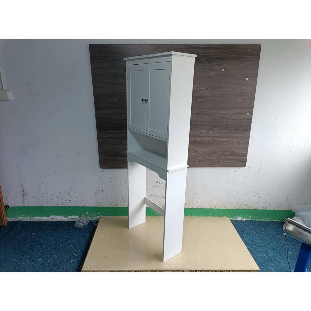 White Wood Over-the-Toilet Storage with Adjustable Shelves and Doors