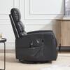 Black recliner chair with remote and side pocket.