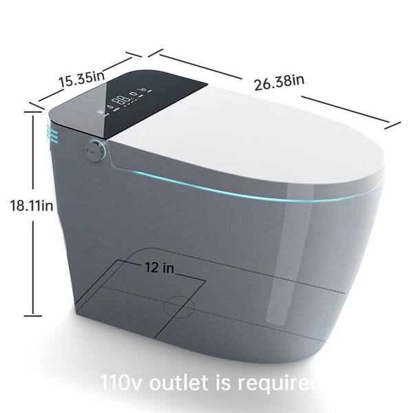 MEDUNJESS Intelligent 1.28 GPF Black Toilet Bidet with Auto Functions