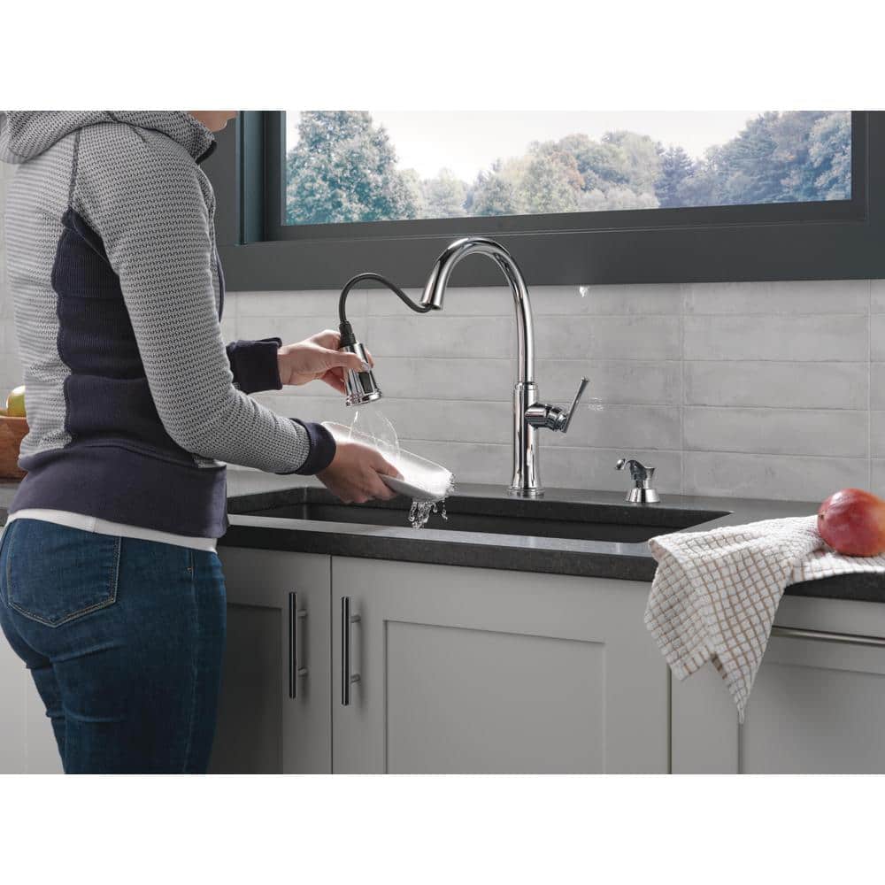 Chrome Single-Handle Pull Down Kitchen Faucet with Soap Dispenser