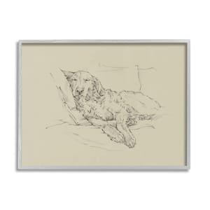 Retriever Napping Cushions Casual Monochromatic Dog Sketch by Ethan Harper Framed Animal Art Print 20 in. x 16 in.