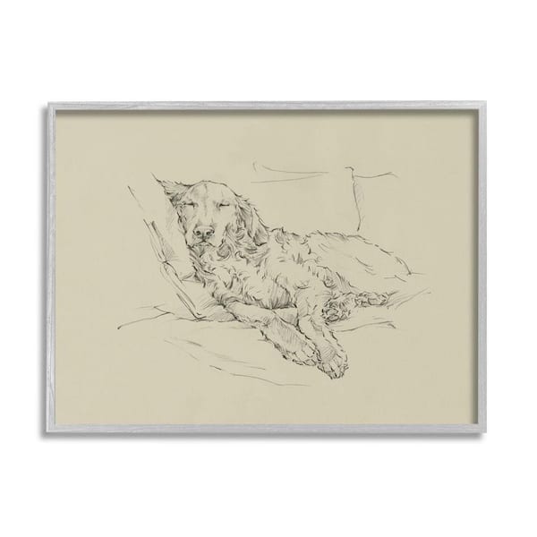 The Stupell Home Decor Collection Retriever Napping Cushions Casual Monochromatic Dog Sketch by Ethan Harper Framed Animal Art Print 20 in. x 16 in.