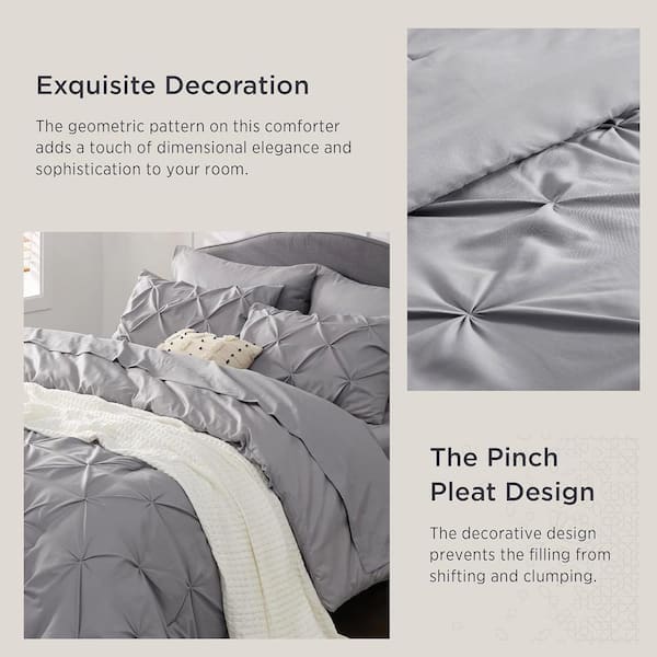 Bedsure 8 Piece Solid Grey Pinch Pleat Comforter Set Down