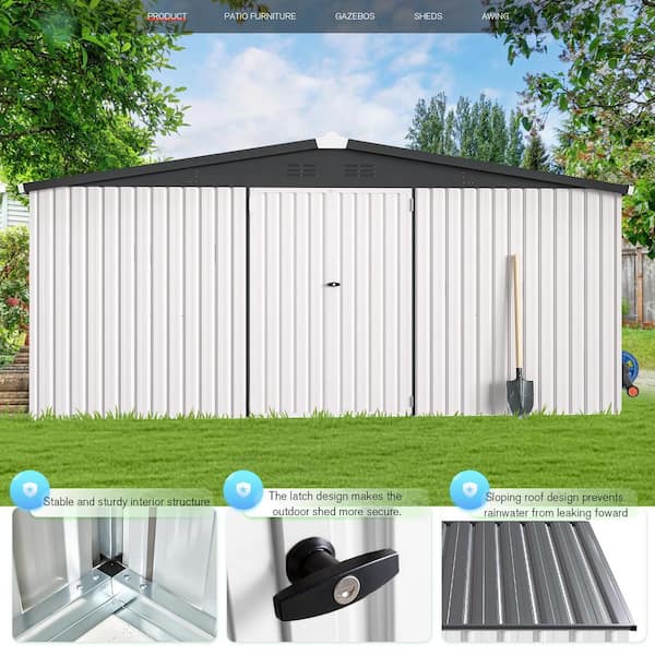 AECOJOY 14 ft. W x 12 ft. D Metal Shed with Double Lockable Doors