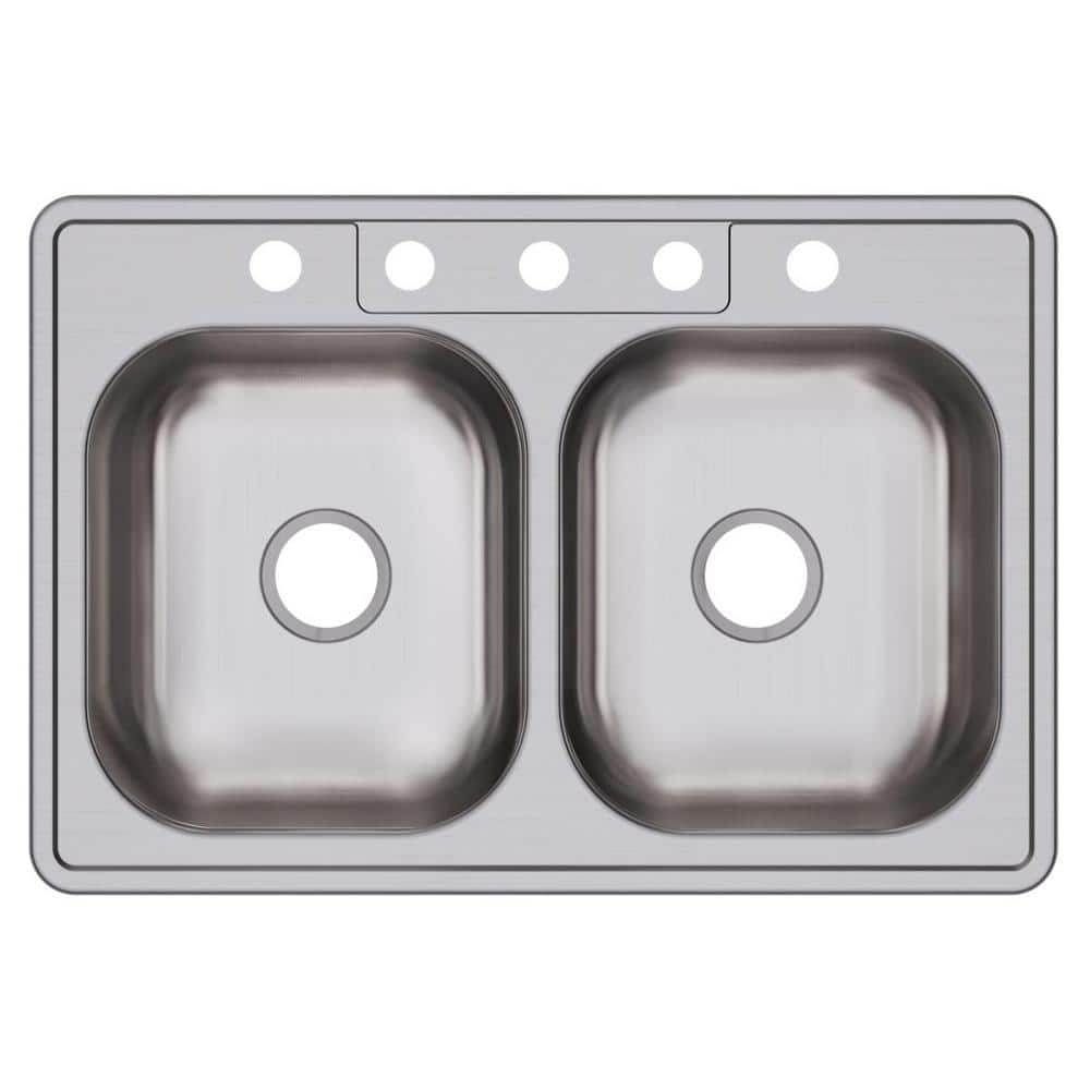 33 in. Drop-in Double Bowl 22-Gauge Stainless Steel Kitchen Sink Only
