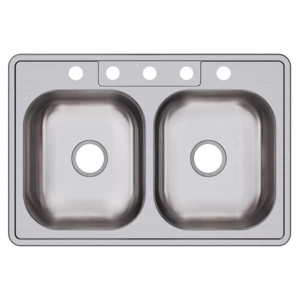 33 in. Drop-in Double Bowl 22-Gauge Stainless Steel Kitchen Sink Only