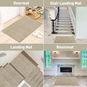 Cream Gray 36 in. x 24 in. Polypropylene Non Slip Doormat Indoor Carpet Stair Tread Cover Landing Mat