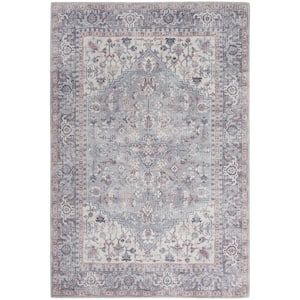 57 Grand Machine Washable Grey 6 ft. x 9 ft. Persian Floral Traditional Area Rug