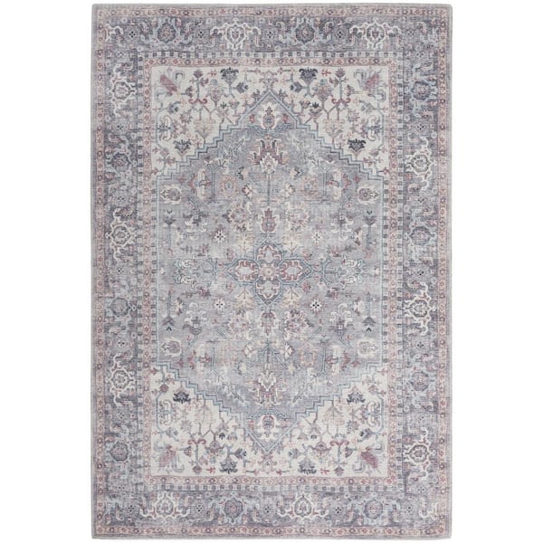 57 GRAND BY NICOLE CURTIS 57 Grand Machine Washable Grey 6 ft. x 9 ft. Persian Floral Traditional Area Rug