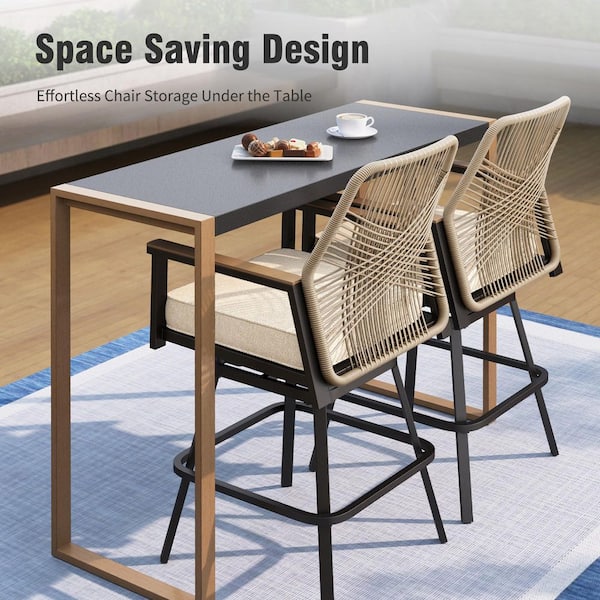 PHI VILLA Black Patio Rectangle Metal Bar Height Outdoor Dining