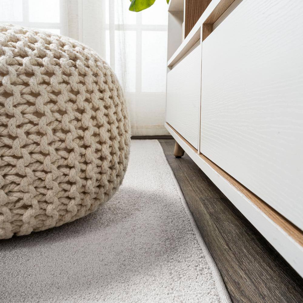 Ivory Solid Synthetic Low-Pile Runner Rug, 2 x 8 ft