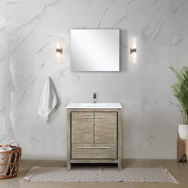 Lexora Lafarre 24 in W x 20 in D Rustic Acacia Bath Vanity, White Quartz Top, Chrome Faucet Set and 18 in Mirror