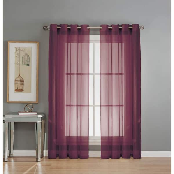 Window Elements Plum Extra Wide Grommet Sheer Curtain - 56 in. W x 84 in. L