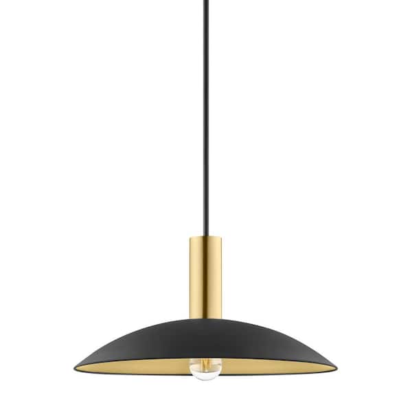 Hampton Bay Pepin 19 in. W Oversized Shaded 1-Light Pendant Light Matte Black Finish Metal Shade