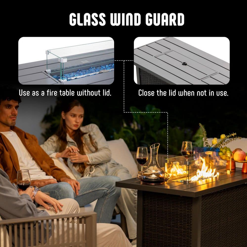 43-Inch Black Steel and Aluminum Gas Fire Pit Table
