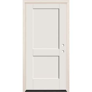 32 in. x 80 in. 2 Panel Left-Hand Unfinished Fiberglass Prehung Front Door with 4-9/16 in. Frame and Bronze Hinges