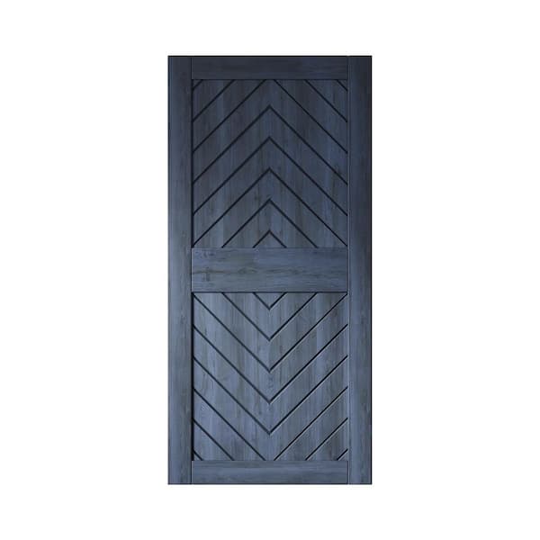 JT2 40 in. x 84 in. C-Panel Solid Core Navy Fishbone Design Pine Wood Interior Sliding Barn Door Slab