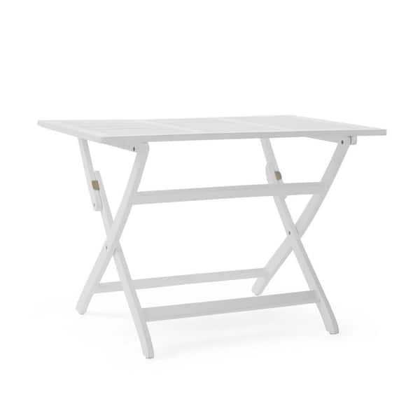 Zeus & Ruta 43.5 in. White Rectangular Folding Wood Outdoor Dining Table for Outdoor, Camping, Porch, Balcony