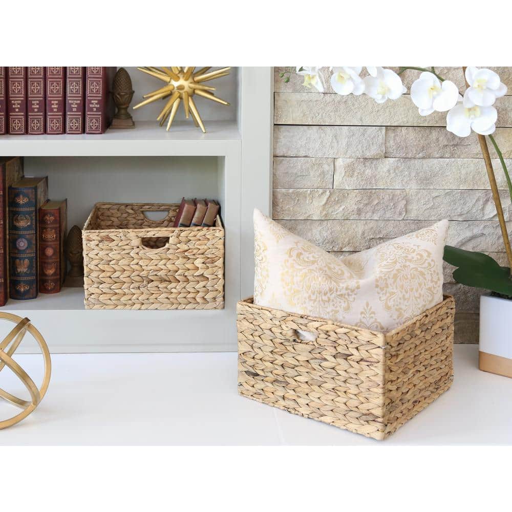 Natural Woven Hyacinth and Steel Square Storage Basket Set