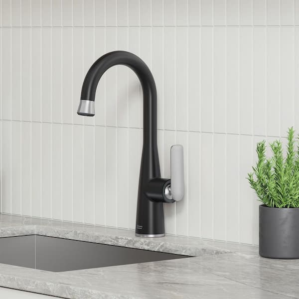 Aspirations Single Handle Pull-Down Bar Faucet in Matte Black / Stainless Steel