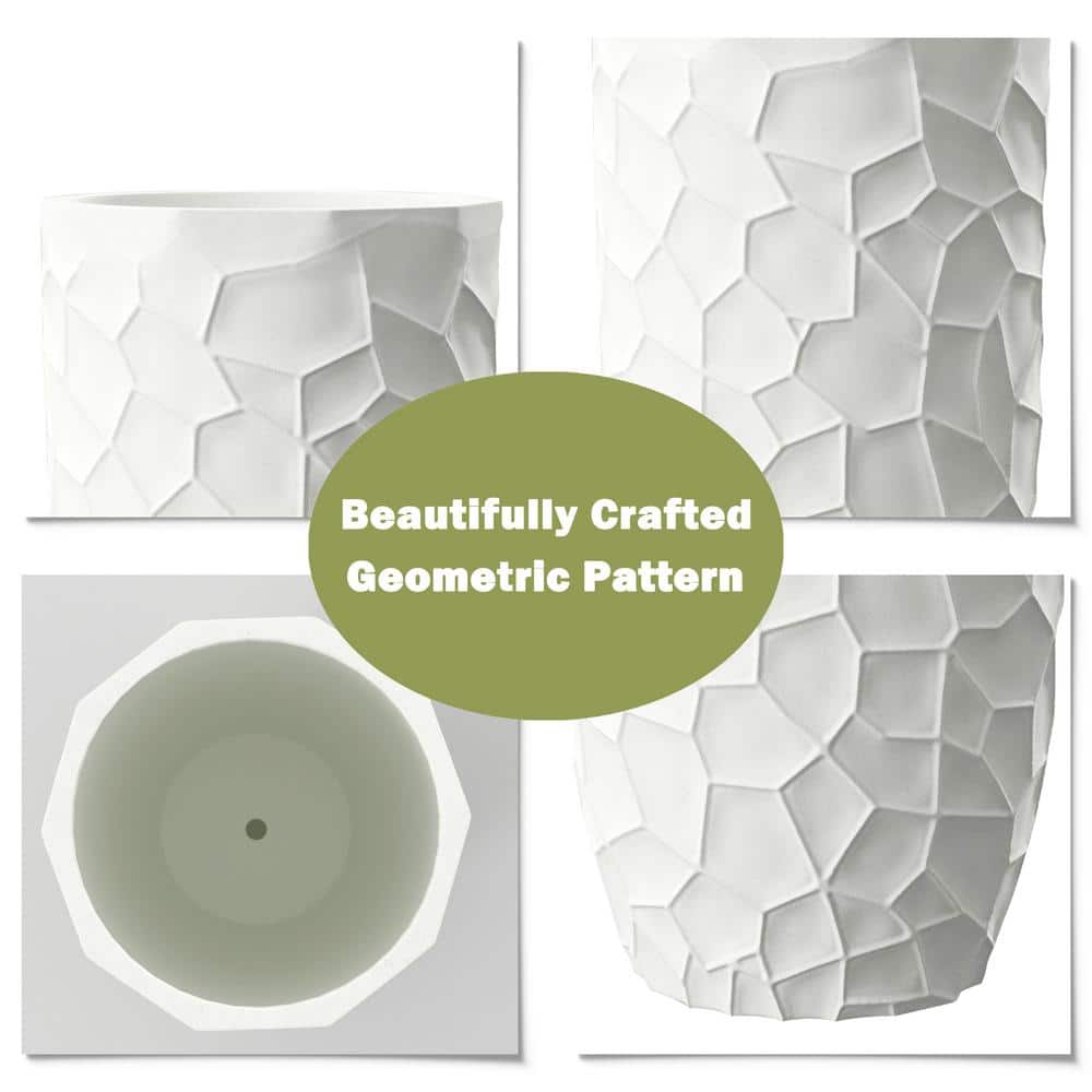 Elegant White Geometric 22" MgO Round Planter for Indoor & Outdoor