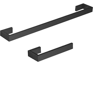 Wall Mounted 2-Piece Bath Hardware Set with Towel Bar Set Hand Towel Holder in Stainless Steel Matte Black