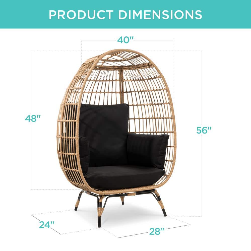 Oversized Black Wicker Egg Chair with Cushions