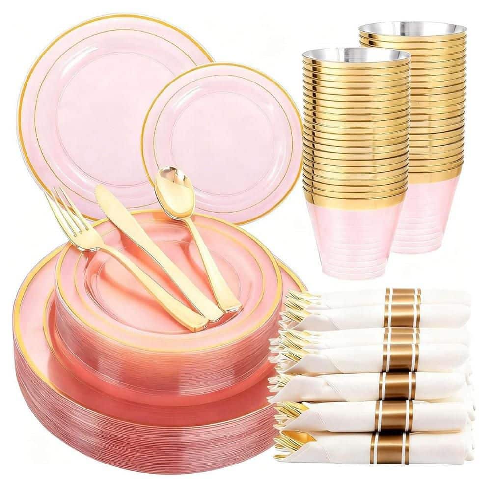 350 Pcs. Pink and Gold Plastic Dinnerware 50 Dinner Plates, 50 Dessert Plates, 150 Gold Silverware, 50 Cups & 50 Napkins price history on PriceWatchPro
