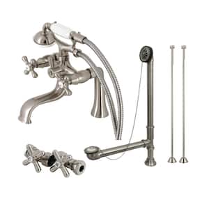 Vintage 2-Handle Clawfoot Tub Faucet Packages with Supply Line and Tub Drain in Brushed Nickel