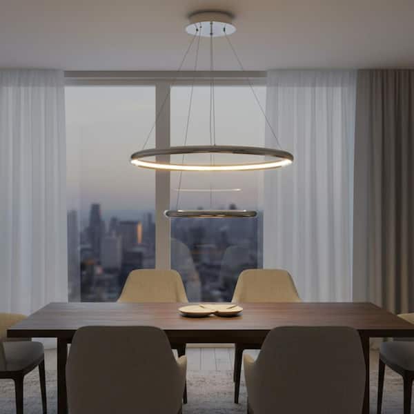 Two Rings Pendant Geneva 45-Watt 2-Light Polished Chrome 2-Ring Integrated LED Pendant ...