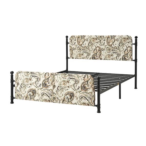 JAYDEN CREATION Baltazar Green Transitional 61.75 in. Metal Frame Platform Bed with Floral Upholstered