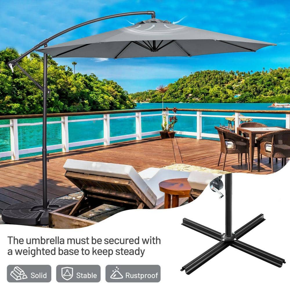 10ft Gray Polyester Patio Offset Umbrella with Iron Frame
