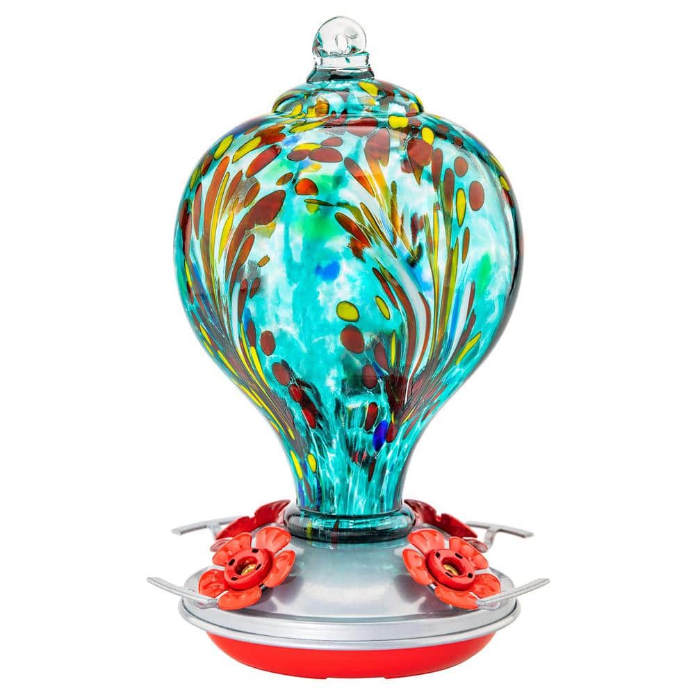 32 oz. Glass Hummingbird Feeder with Ant Moat Yard Porch Decor (1-Pack)