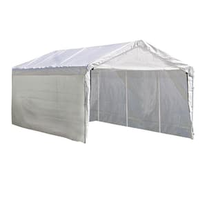 10 ft. W x 20 ft. D SuperMax 2-in-1, 8-Leg, Heavy-Duty Steel Canopy in White w/ Enclosure Kit and Twist-Tie Tension