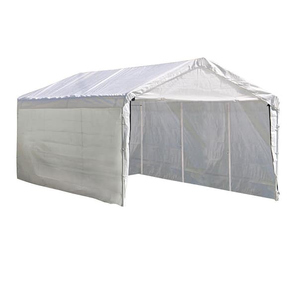 ShelterLogic 10 ft. W x 20 ft. D SuperMax 2-in-1, 8-Leg, Heavy-Duty Steel Canopy in White w/ Enclosure Kit and Twist-Tie Tension