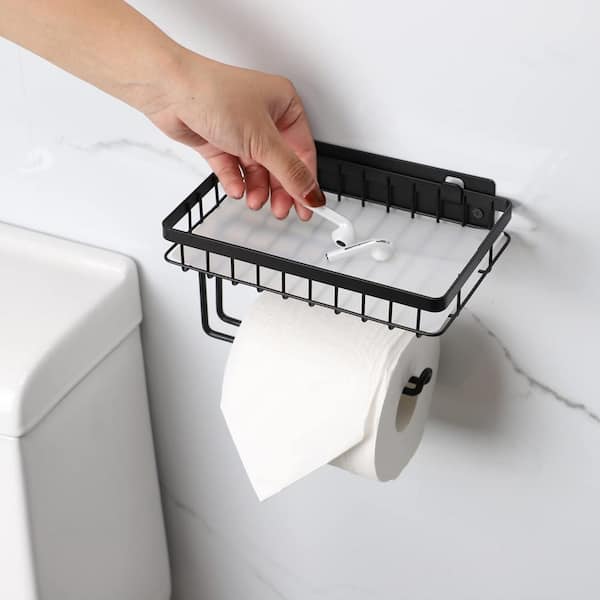 Toilet Paper Holder with Shelf, Adhesive Toilet Paper Holder Wall