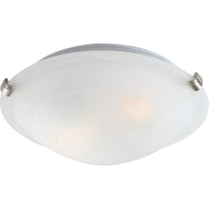 4 in. 2-Light Indoor Brushed Nickel Semi-Flush Mount Ceiling Fixture with White Alabaster Glass Bowl/Saucer Shade