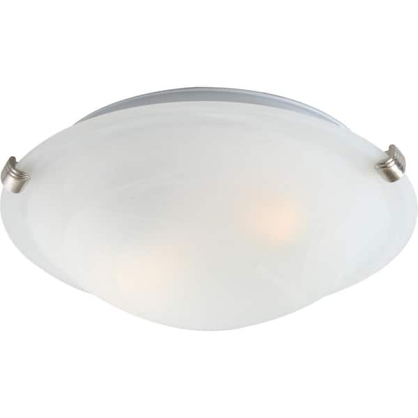 Volume Lighting 4 in. 2-Light Indoor Brushed Nickel Semi-Flush Mount Ceiling Fixture with White Alabaster Glass Bowl/Saucer Shade